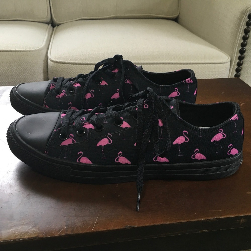 RAAD Shop Mens Pink Flamingo Black Canvas Low Top Sneakers 10.5M 12W‎ 44.5 EU